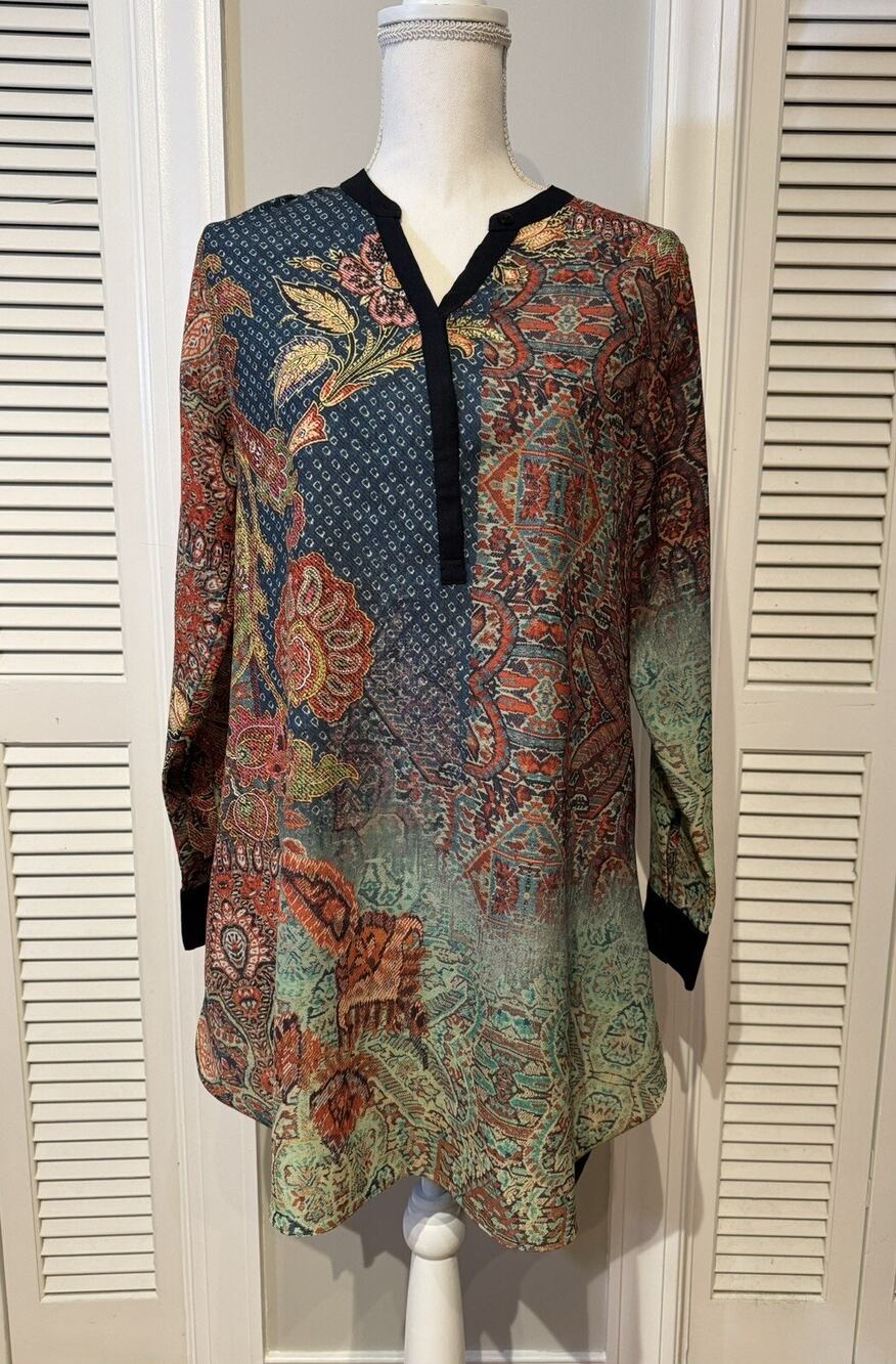 Soft Surroundings Autumn Haze Agra Long Sleeve V-Neck Tunic Top